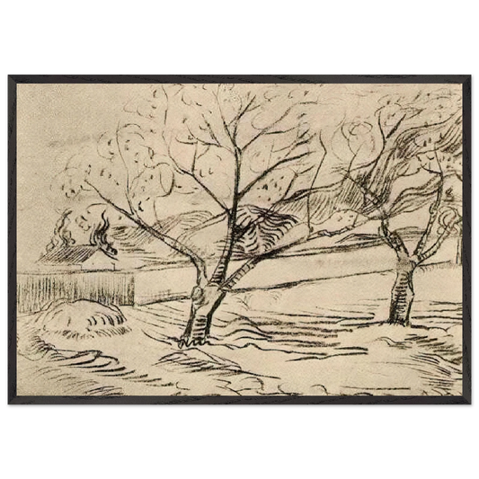 Two Trees - Vincent van Gogh 70x100 cm / 28x40 inches Framed Art Print – Black Wooden Frame