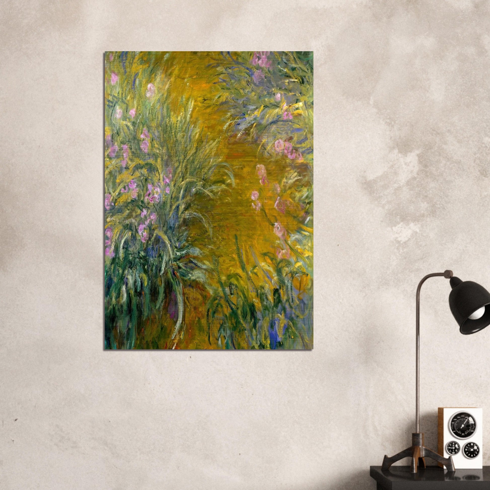 Path through the Irises 01 - claude monet Brushed Aluminum Print - 70x100 cm / 28x40 inches | claude monet Aluminum Print | claude monet Prints