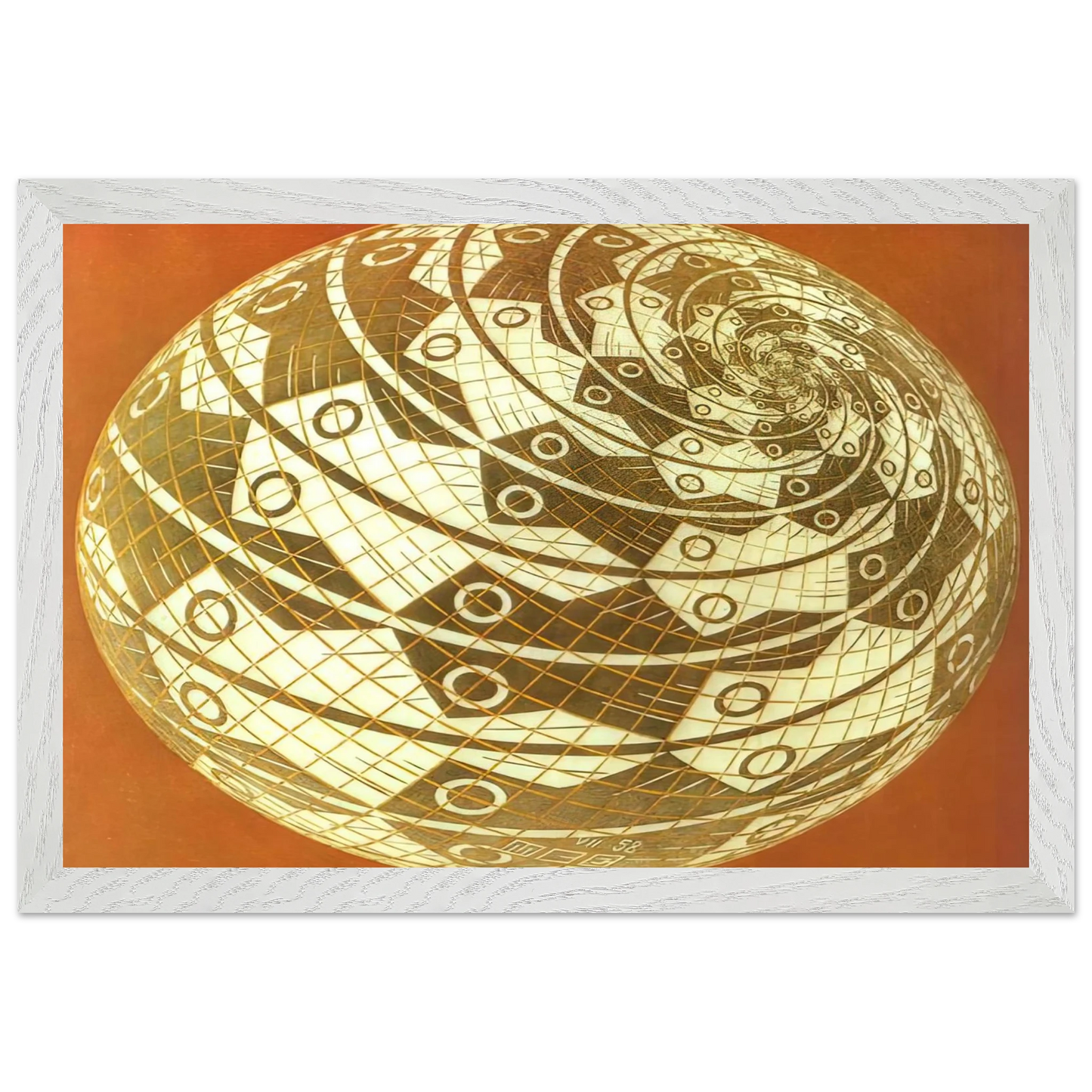 MC Escher - SPHERE SURFACE WITH FISHES COLOUR Wall Art - 21x29.7 cm / 8x12" - Premium Wooden Framed Poster With Fine Art Paper - Black frame