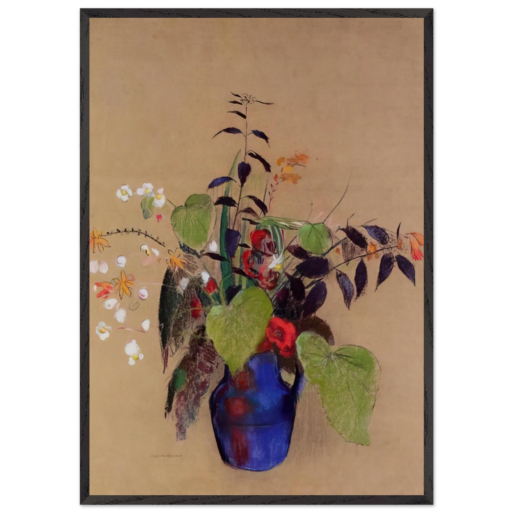 FLOWERS IN A BLUE JUG - Odilon Redon Framed Art Print – Black Wooden Frame - Default Title - -Framed Art Print
