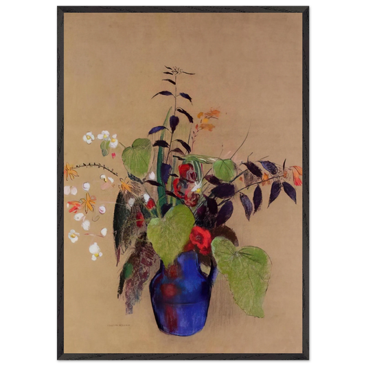 FLOWERS IN A BLUE JUG - Odilon Redon Framed Art Print – Black Wooden Frame - Default Title - -Framed Art Print