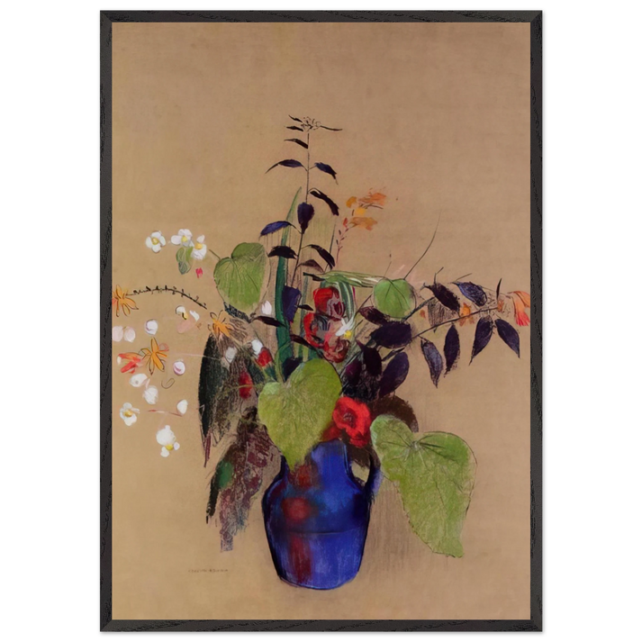 FLOWERS IN A BLUE JUG - Odilon Redon 70x100 cm / 28x40 inches Framed Art Print – Black Wooden Frame