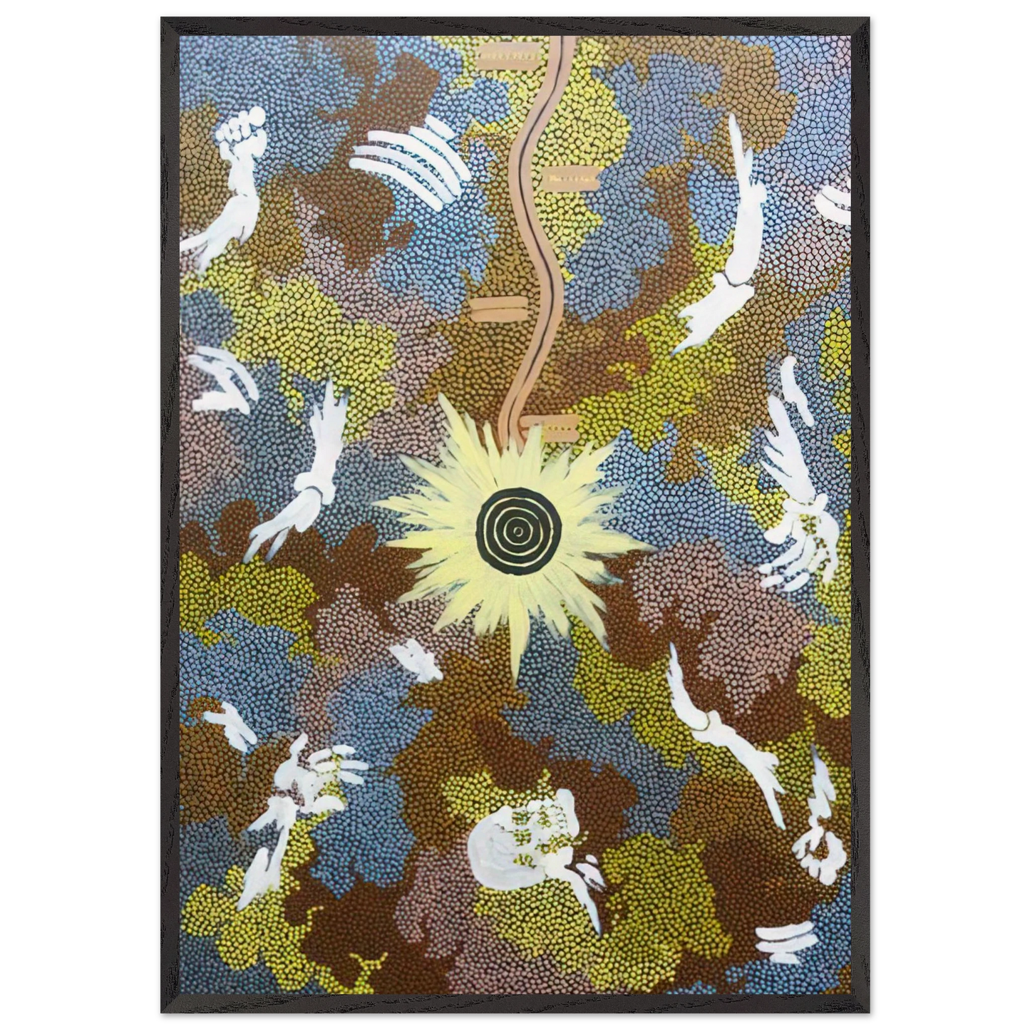 Lightning Dreaming  Mount Allen - 1990 - Clifford Possum Tjapaltjarri Framed Art Print – Black Wooden Frame - Default Title - -Framed Art Print