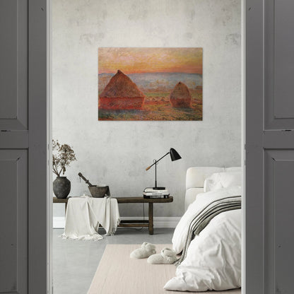 Grainstacks at Giverny, Sunset - claude monet Brushed Aluminum Print - 70x100 cm / 28x40 inches | claude monet Aluminum Print | claude monet Prints