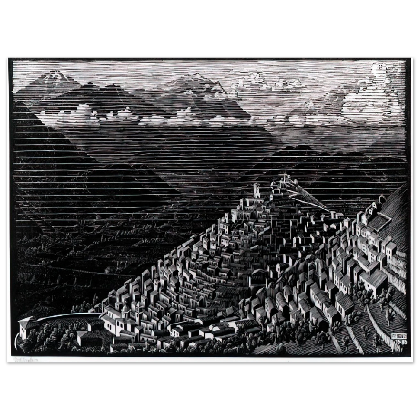 MC Escher - MORANO CALABRIA Wall Art - 21x29.7 cm / 8x12" - Fine Art Poster - -