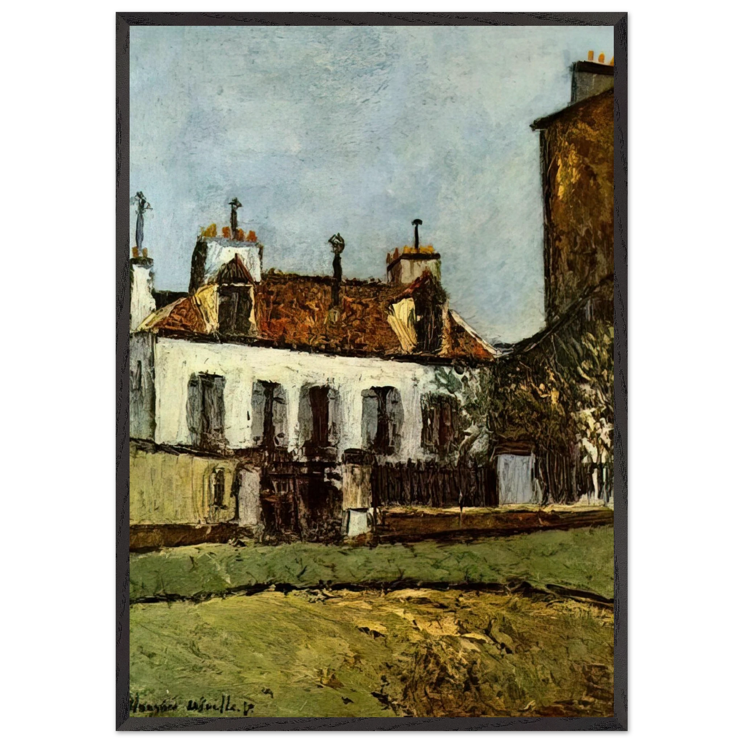 HOUSE IN THE SUBURBS OF PARIS - Maurice Utrillo Framed Art Print – Black Wooden Frame - Default Title - -Framed Art Print