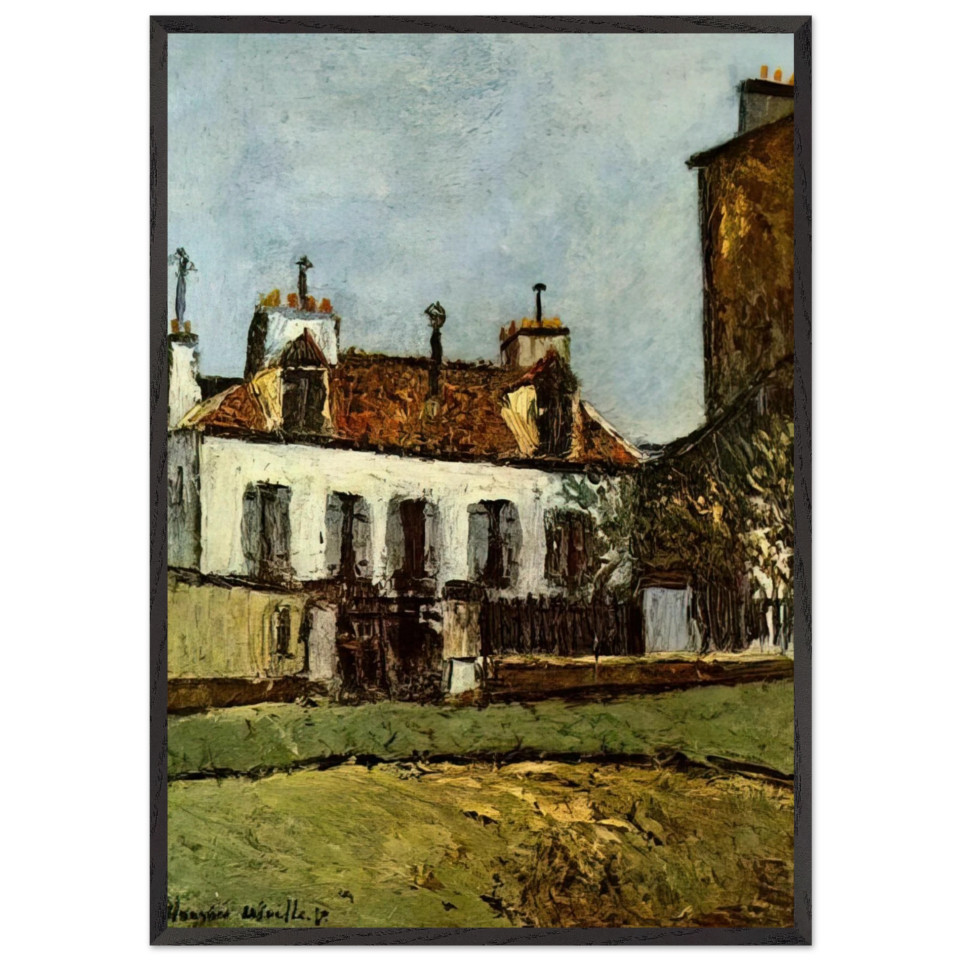 HOUSE IN THE SUBURBS OF PARIS - Maurice Utrillo Framed Art Print – Black Wooden Frame - Default Title - -Framed Art Print