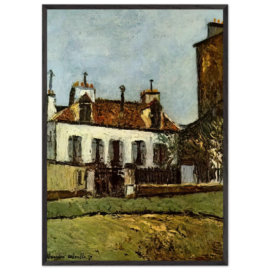 HOUSE IN THE SUBURBS OF PARIS - Maurice Utrillo 70x100 cm / 28x40 inches Framed Art Print – Black Wooden Frame