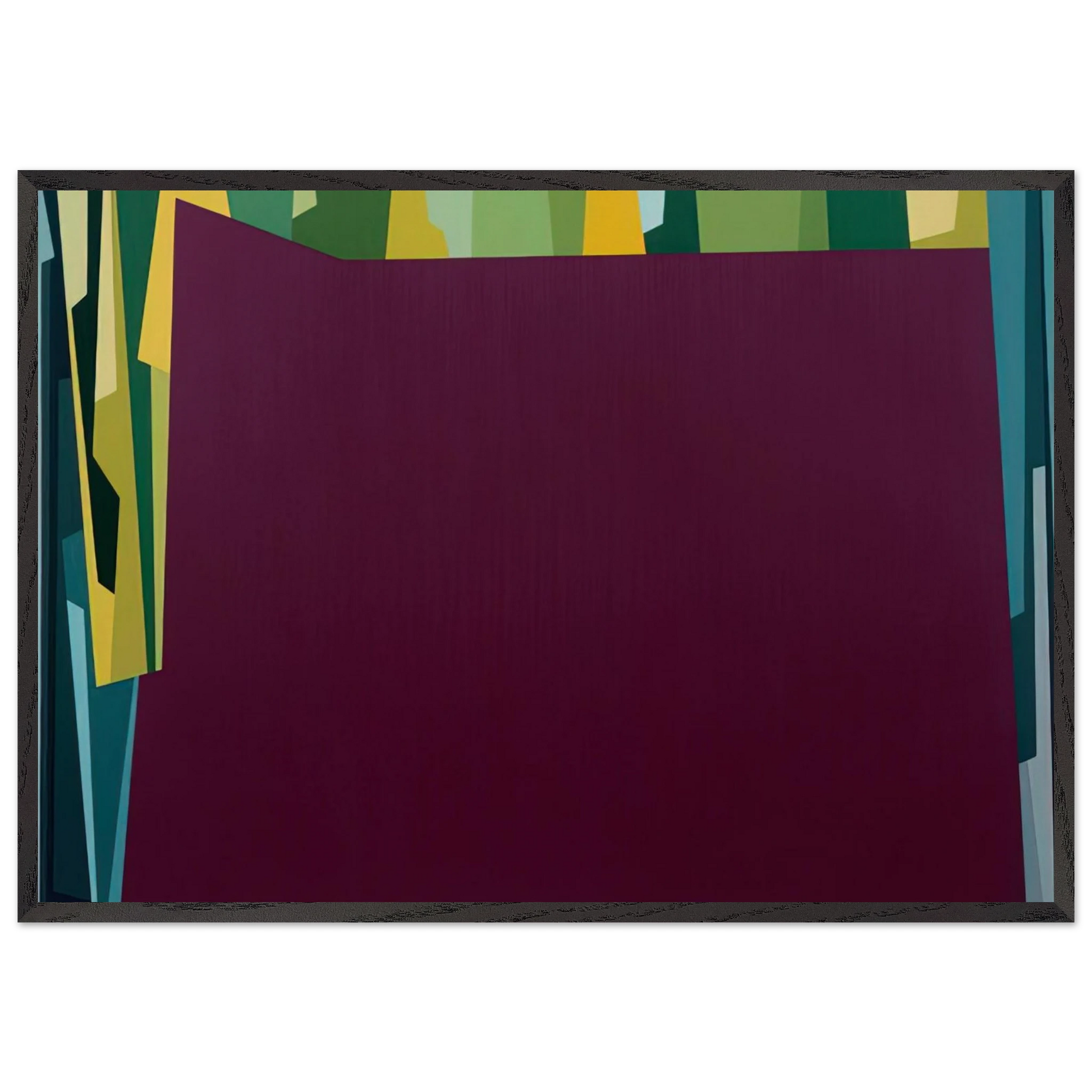 Interlocking Forms Big Magenta With Green - 1959 - Karl Benjamin Framed Art Print – Black Wooden Frame - Default Title - -Framed Art Print