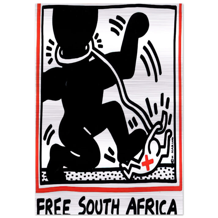 FREE SOUTH AFRICA 1985 - Keith Haring Brushed Aluminum Print - 70x100 cm / 28x40 inches | Keith Haring Aluminum Print | Keith Haring Prints