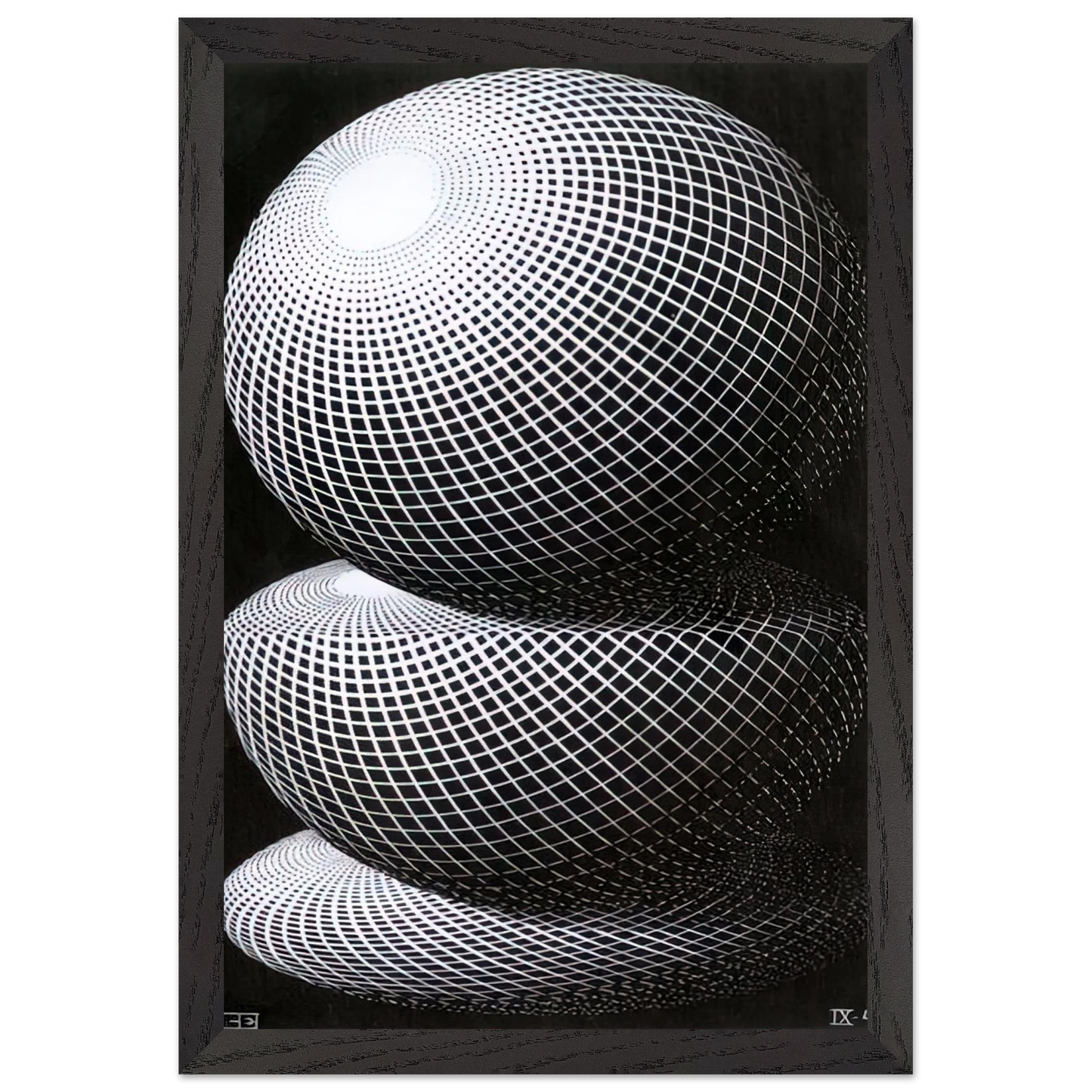 MC Escher - THREE SPHERES I SCHEME Wall Art - 21x29.7 cm / 8x12" - Premium Wooden Framed Poster With Fine Art Paper - White frame