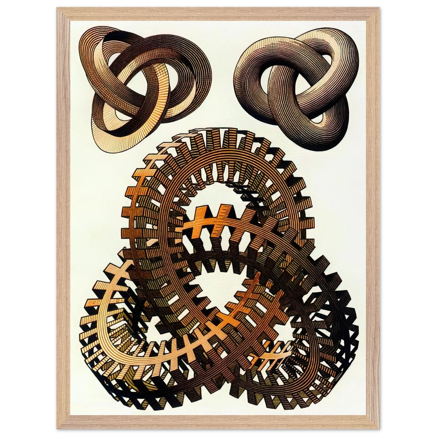 MC Escher - KNOTS COLOUR Wall Art - 21x29.7 cm / 8x12" - Premium Wooden Framed Poster With Fine Art Paper - Wood frame