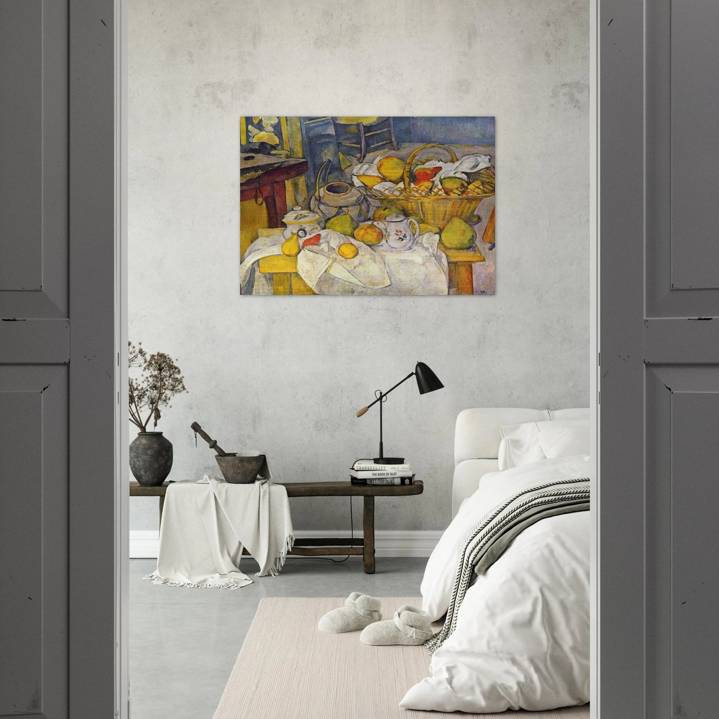 Still life with basket Kitchen table - Paul Cézanne Brushed Aluminum Print - 70x100 cm / 28x40 inches | Paul Cézanne Aluminum Print | Paul Cézanne Prints