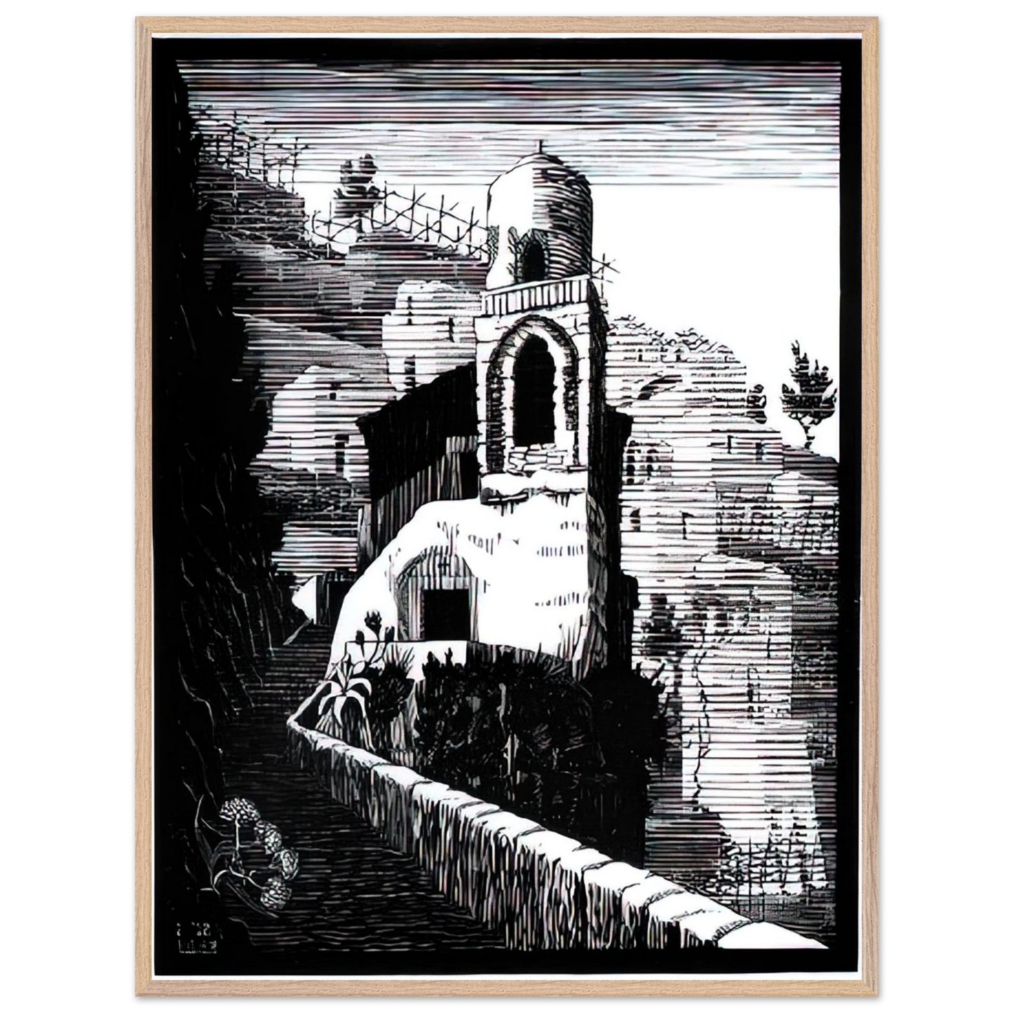 MC Escher - SAN GIOVANNI RAVELLO FEBRUARY 1932 1932 Wall Art - 21x29.7 cm / 8x12" - Premium Wooden Framed Poster With Fine Art Paper - Wood frame