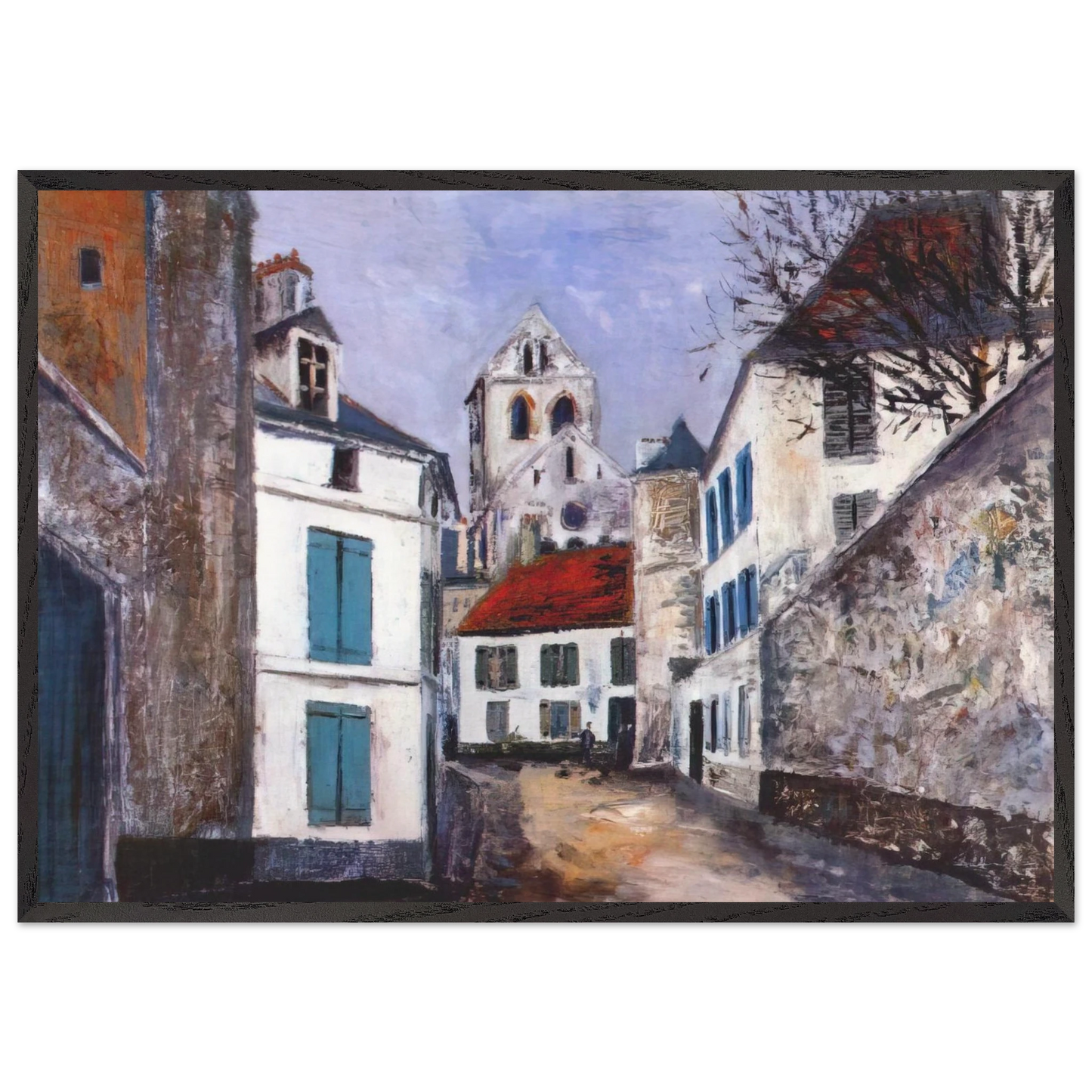 VILLAGE STREET N1 - Maurice Utrillo Framed Art Print – Black Wooden Frame - Default Title - -Framed Art Print