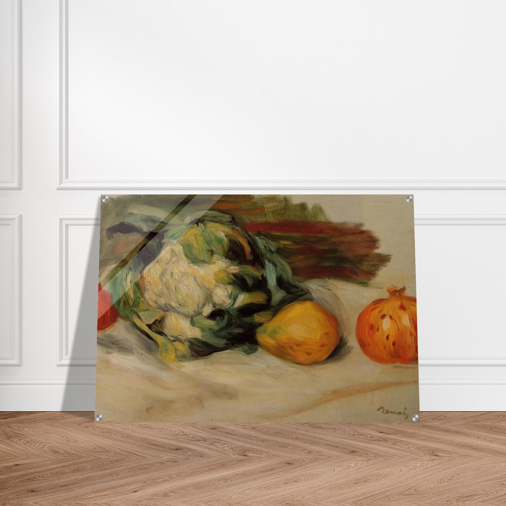 Cauliflower and Pomegranates - Pierre-Auguste Renoir Acrylic Print - 70x100 cm / 28x40″ inches | Pierre-Auguste Renoir Wall Art | Pierre-Auguste Renoir Prints