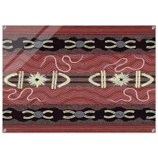 Men's Initiation, Spider Dreaming - 1999 - Clifford Possum Tjapaltjarri Acrylic Print - 70x100 cm / 28x40″ inches