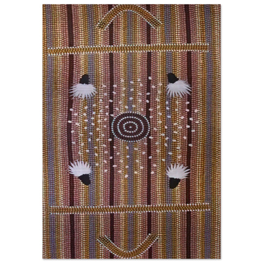 Bush Plum Dreaming - Native Art - Clifford Possum Tjapaltjarri Brushed Aluminum Print - 70x100 cm / 28x40 inches | Clifford Possum Tjapaltjarri Aluminum Print | Clifford Possum Tjapaltjarri Prints