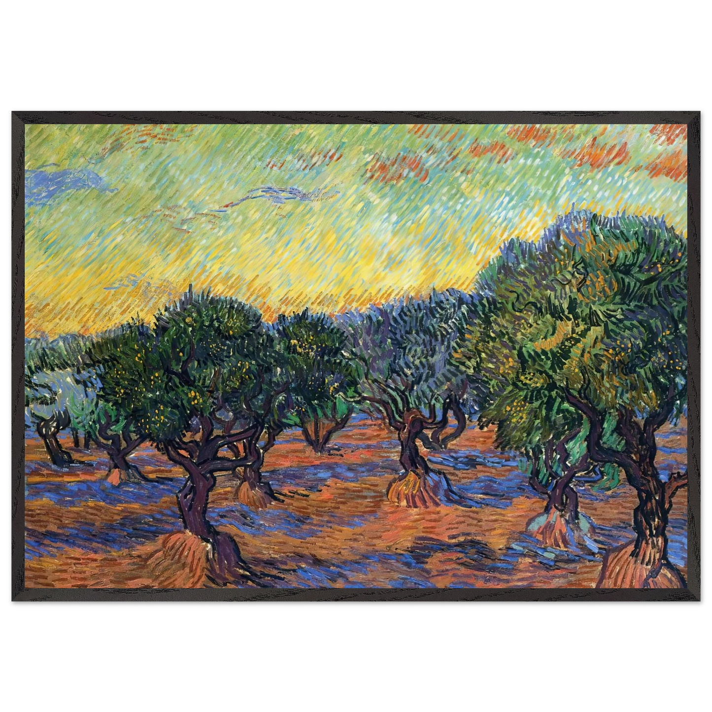 Olive Grove - Orange Sky - Vincent van Gogh Framed Art Print – Black Wooden Frame - Default Title - -Framed Art Print