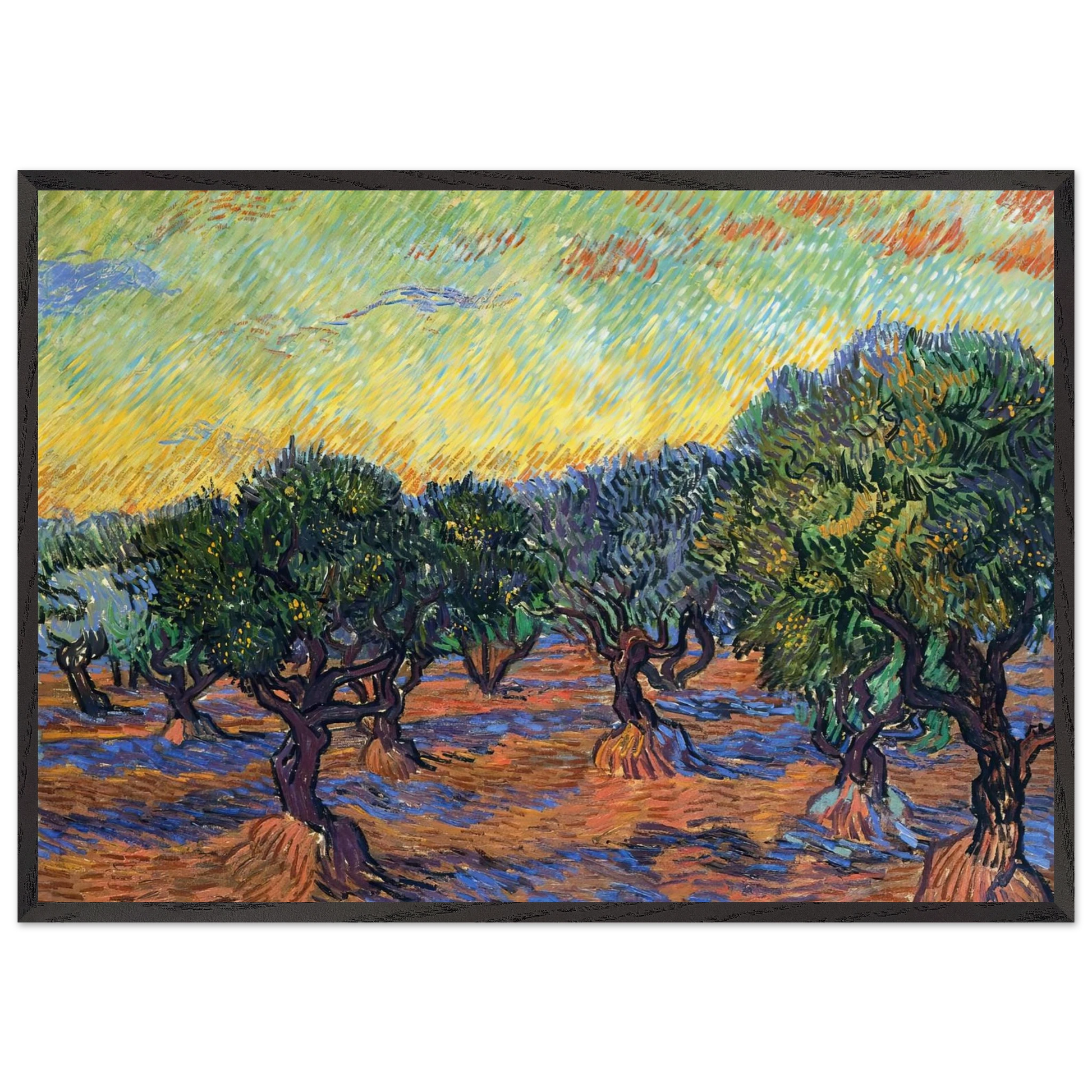 Olive Grove - Orange Sky - Vincent van Gogh Framed Art Print – Black Wooden Frame - Default Title - -Framed Art Print