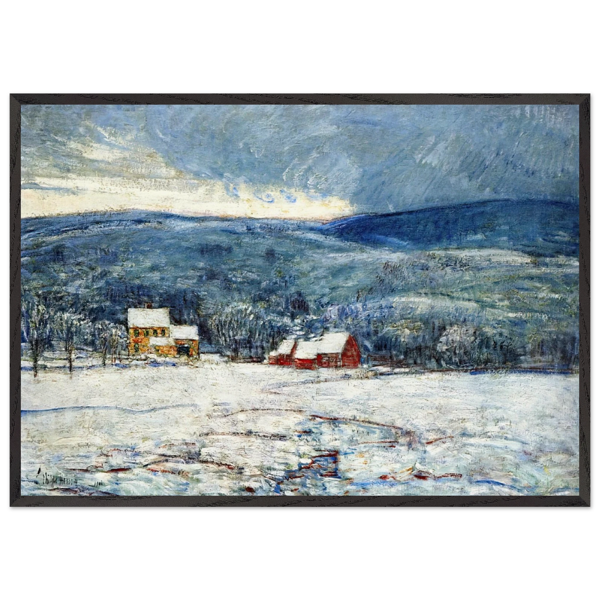 Winter in the Connecticut Hills - Childe Hassam Framed Art Print – Black Wooden Frame - Default Title - -Framed Art Print