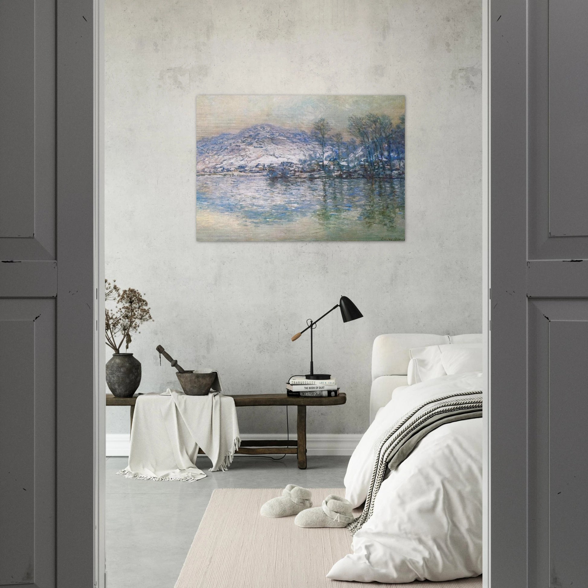 The Seine at Port Villez, Snow Effect - claude monet Brushed Aluminum Print - 70x100 cm / 28x40 inches | claude monet Aluminum Print | claude monet Prints