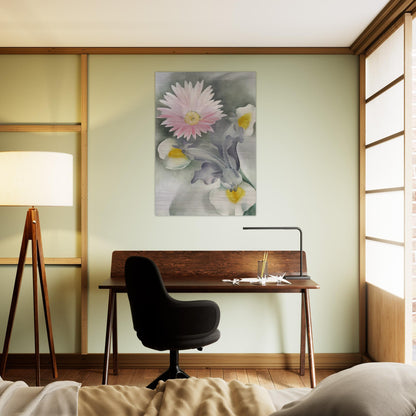 Pink Daisy with Iris - Georgia O'Keeffe Brushed Aluminum Print - 70x100 cm / 28x40 inches | Georgia O'Keeffe Aluminum Print | Georgia O'Keeffe Prints