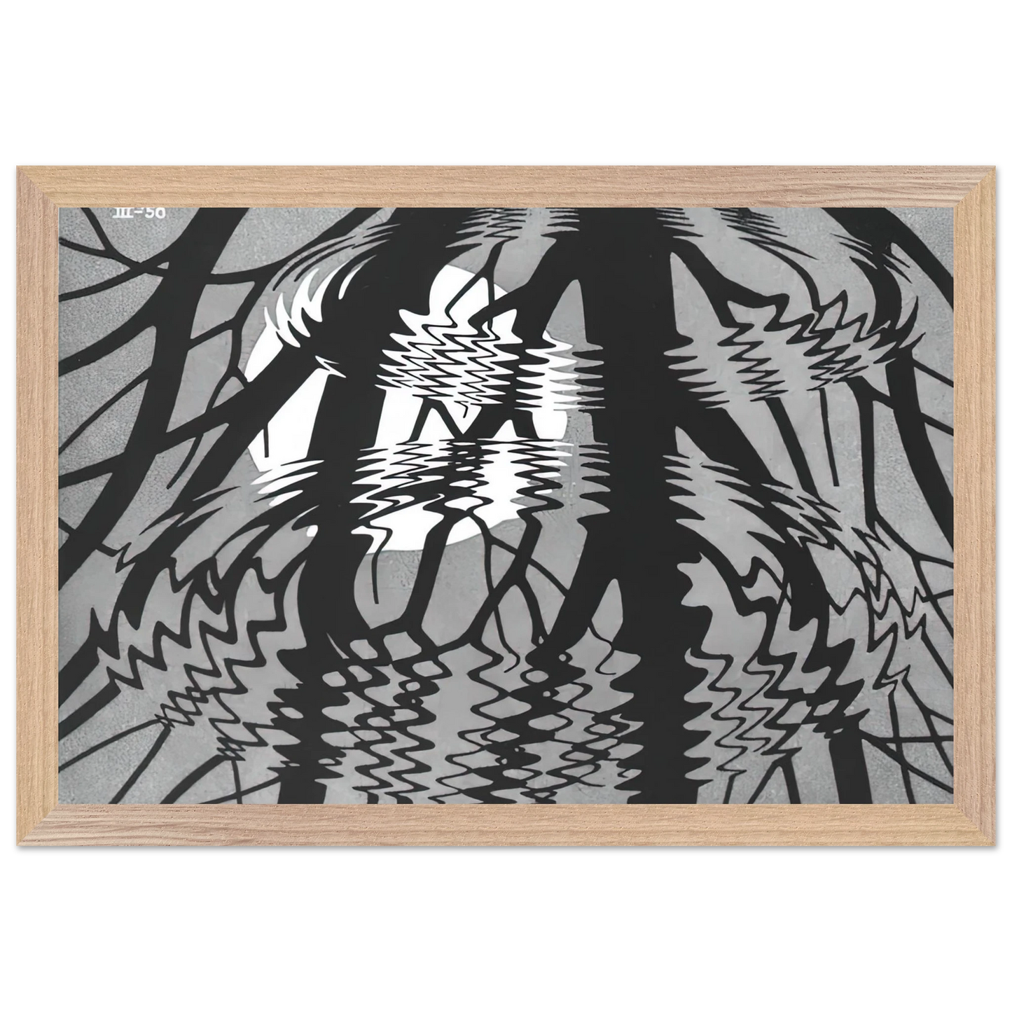 MC Escher - RIPPLED SURFACE Wall Art - 21x29.7 cm / 8x12" - Premium Wooden Framed Poster With Fine Art Paper - Wood frame