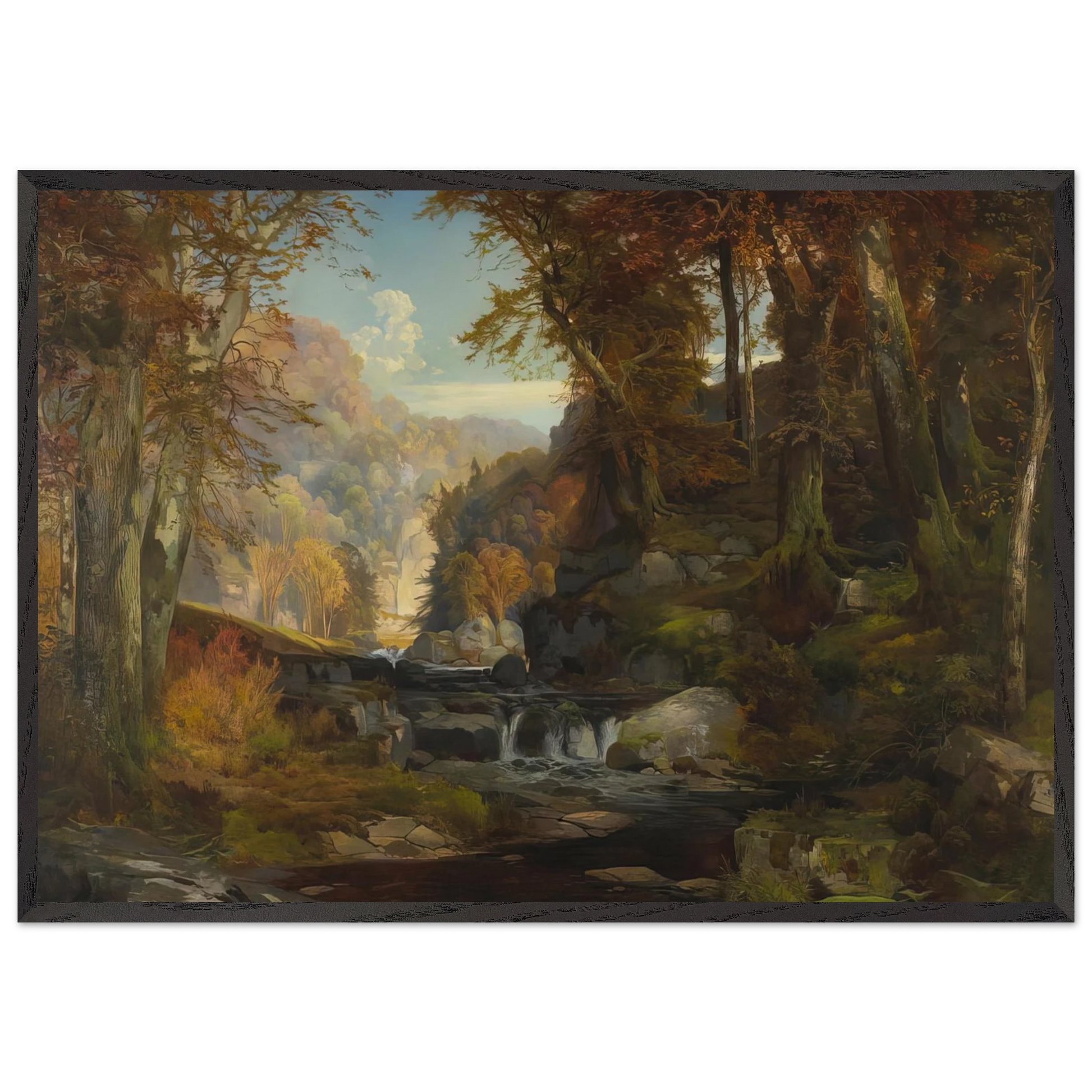 A Scene on the Tohickon Creek Autumn - Thomas Moran Framed Art Print – Black Wooden Frame - Default Title - -Framed Art Print
