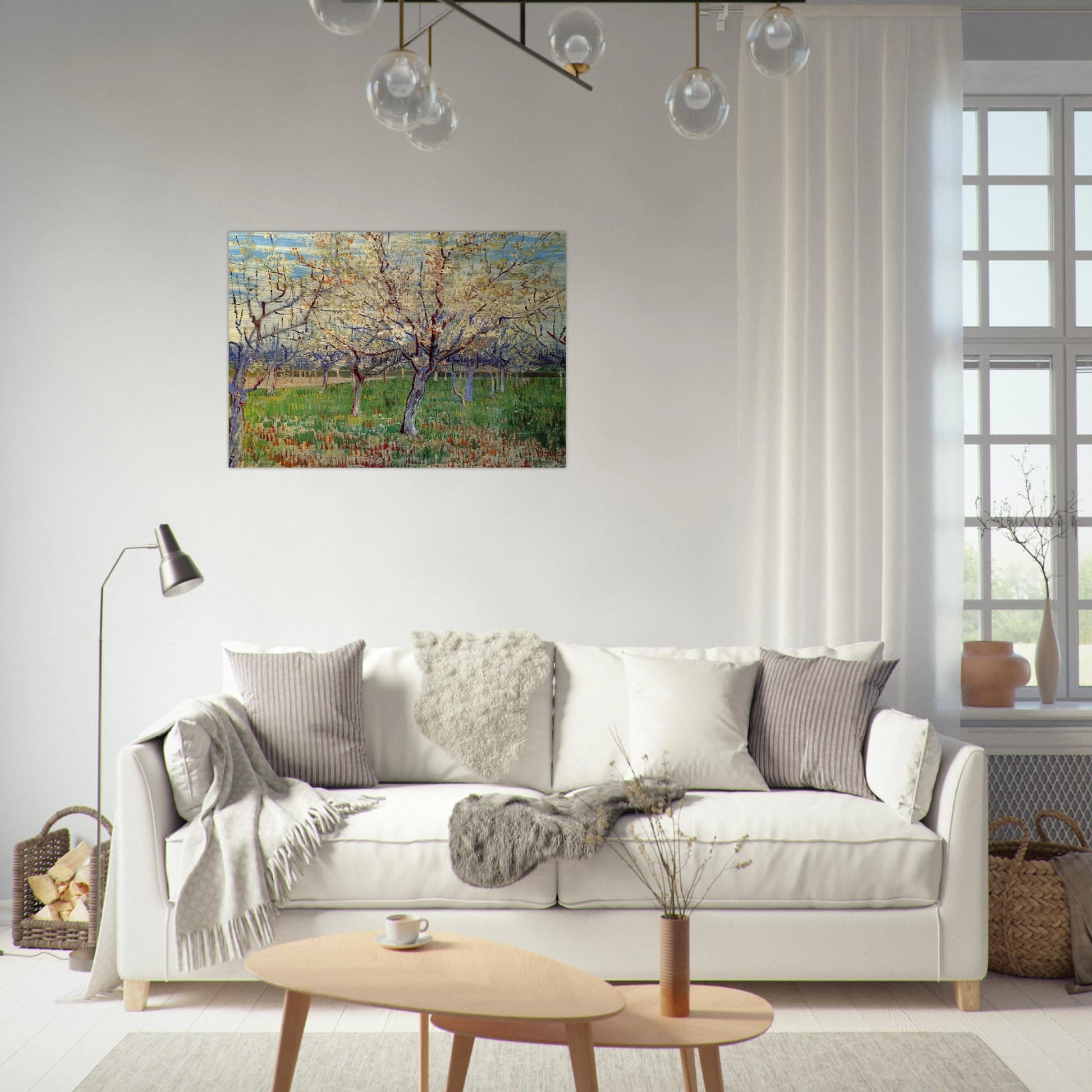 Orchard with Blossoming Apricot Trees - Vincent van Gogh Brushed Aluminum Print - 70x100 cm / 28x40 inches | Vincent van Gogh Aluminum Print | Vincent van Gogh Prints