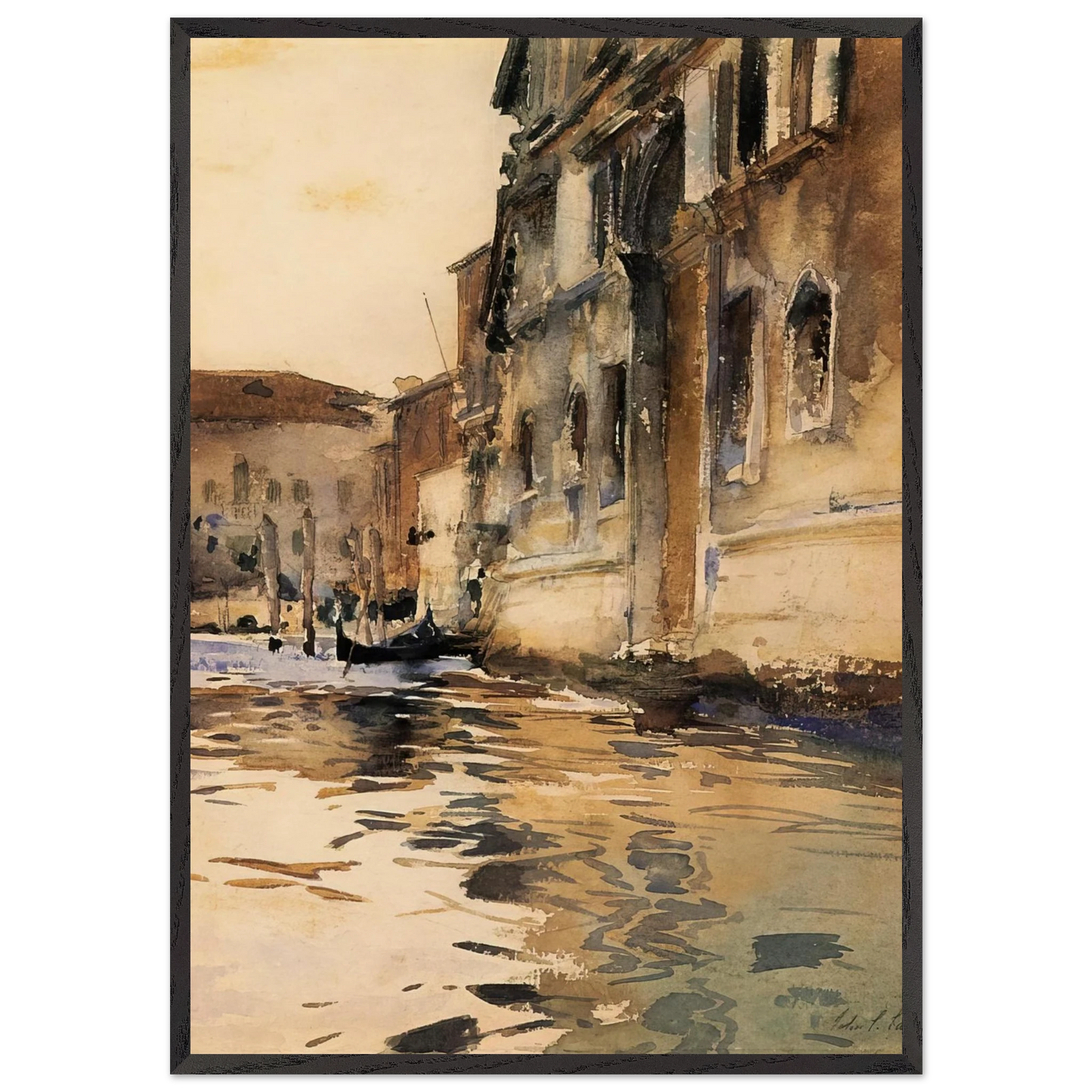 Venetian Canal Palazzo Corner - John Singer Sargent Framed Art Print – Black Wooden Frame - Default Title - -Framed Art Print