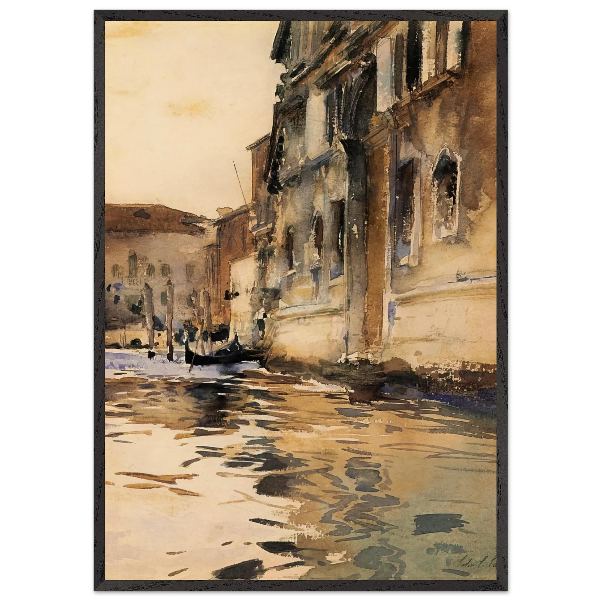Venetian Canal Palazzo Corner - John Singer Sargent Framed Art Print – Black Wooden Frame - Default Title - -Framed Art Print