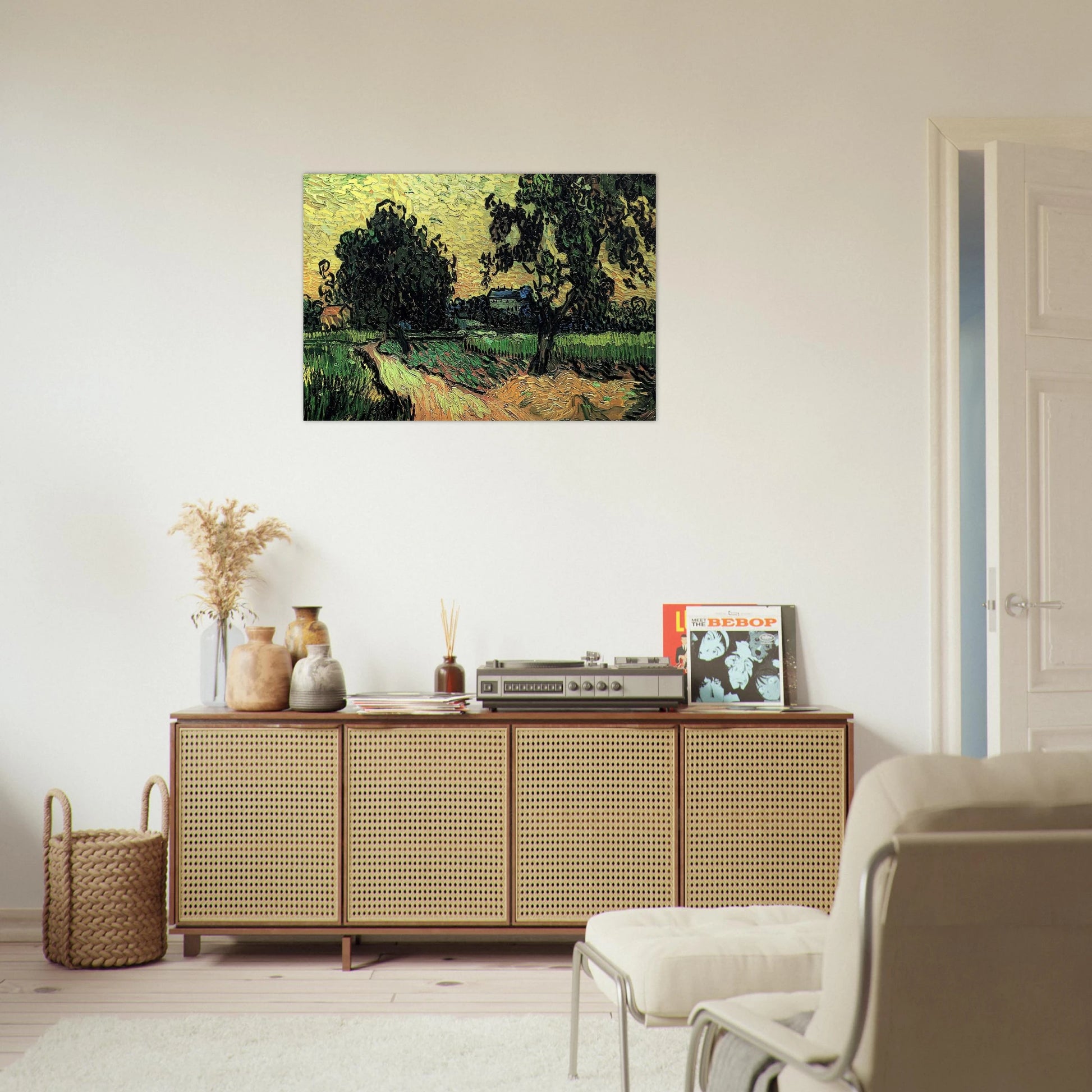 Landscape with the Chateau of Auvers at Sunset - Vincent van Gogh Brushed Aluminum Print - 70x100 cm / 28x40 inches | Vincent van Gogh Aluminum Print | Vincent van Gogh Prints