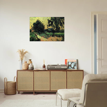 Landscape with the Chateau of Auvers at Sunset - Vincent van Gogh Brushed Aluminum Print - 70x100 cm / 28x40 inches | Vincent van Gogh Aluminum Print | Vincent van Gogh Prints