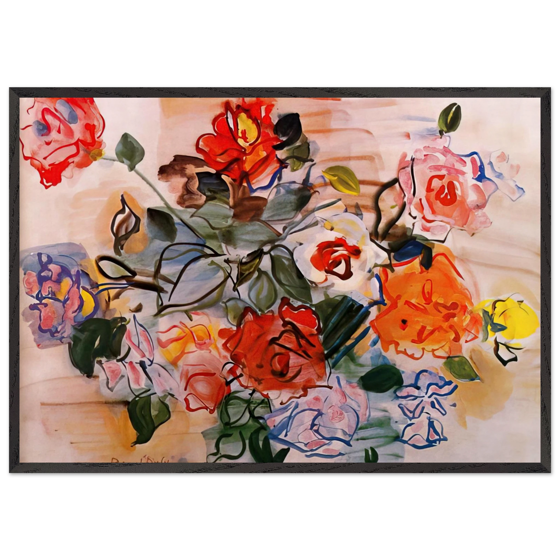 PINK BUNCH 1940 - Raoul Dufy 70x100 cm / 28x40 inches Framed Art Print – Black Wooden Frame