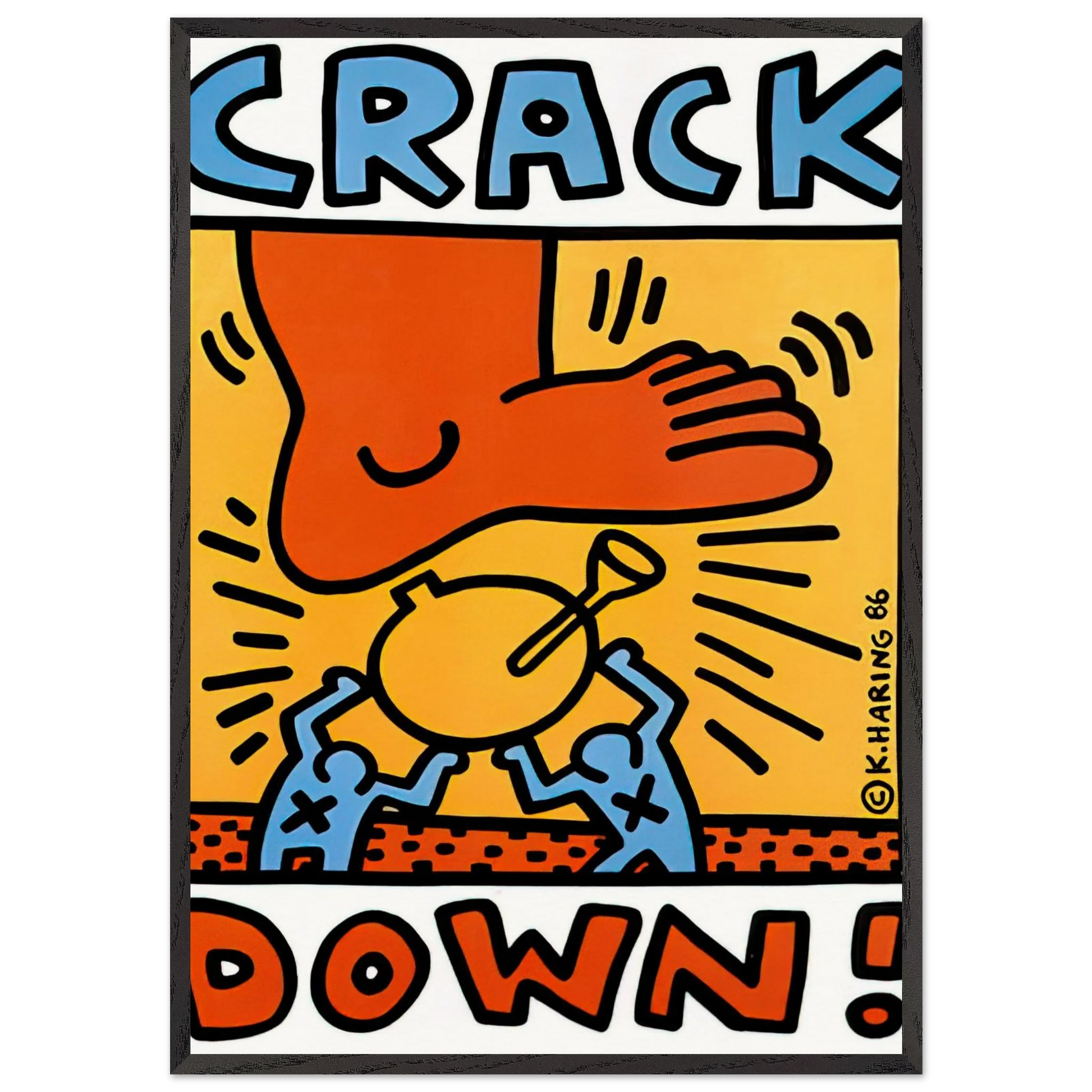 CRACK DOWN 1986 N2 - Keith Haring Framed Art Print – Black Wooden Frame - Default Title - -Framed Art Print