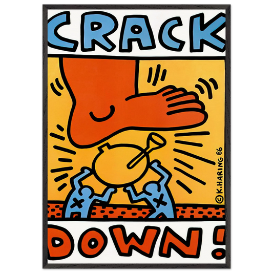 CRACK DOWN 1986 N2 - Keith Haring Framed Art Print – Black Wooden Frame - Default Title - -Framed Art Print