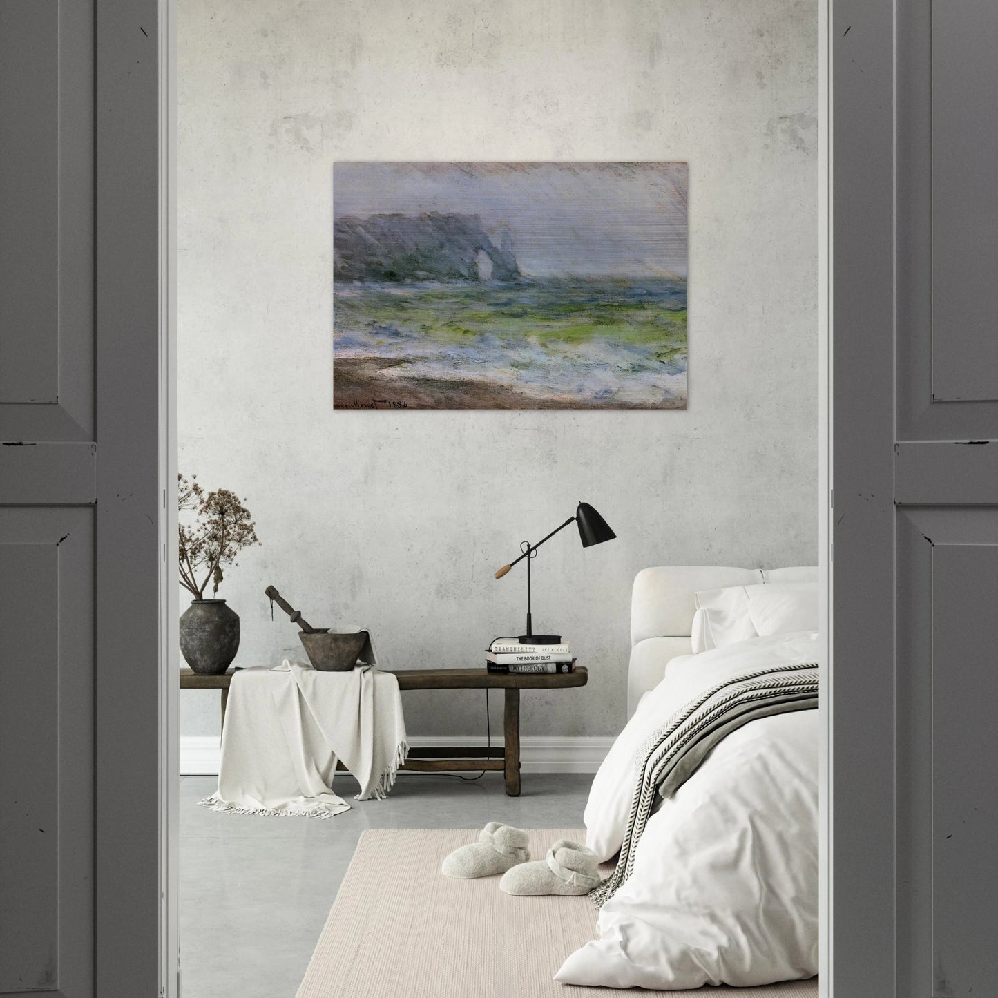 The Manneport, Etretat in the Rain - claude monet Brushed Aluminum Print - 70x100 cm / 28x40 inches | claude monet Aluminum Print | claude monet Prints