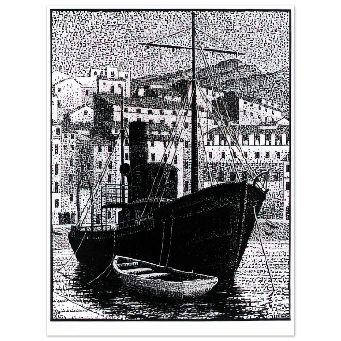 MC Escher - TUGBOAT OLD HARBOR OF BASTIA JANUARY 1934 1934 Wall Art - 21x29.7 cm / 8x12" - Fine Art Poster - -
