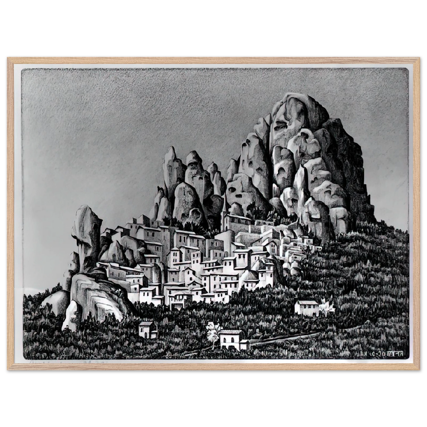MC Escher - PENTEDATTIO CALABRIA OCTOBER 1930 1930 Wall Art - 21x29.7 cm / 8x12" - Premium Wooden Framed Poster With Fine Art Paper - Black frame