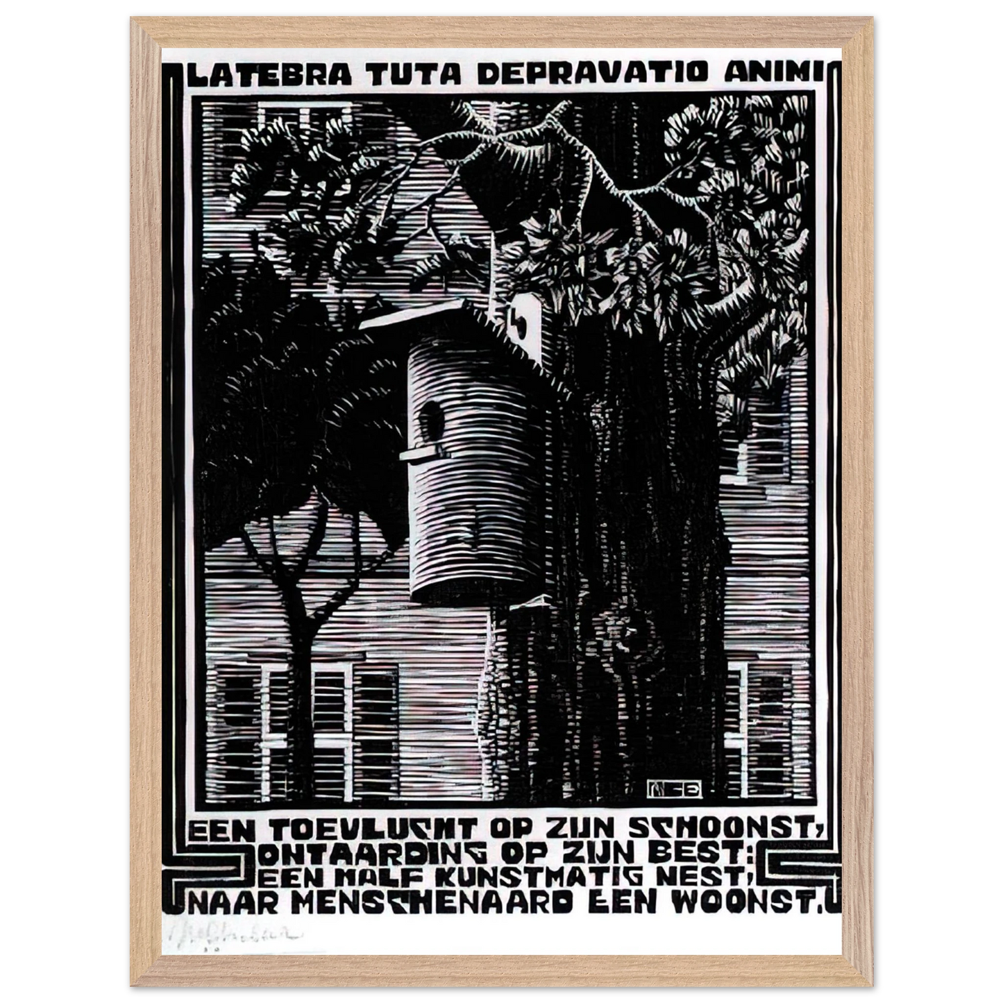MC Escher - EMBLEMATA RETREAT Wall Art - 60x80 cm / 24x32 inches - Premium Wooden Framed Poster With Fine Art Paper - White frame