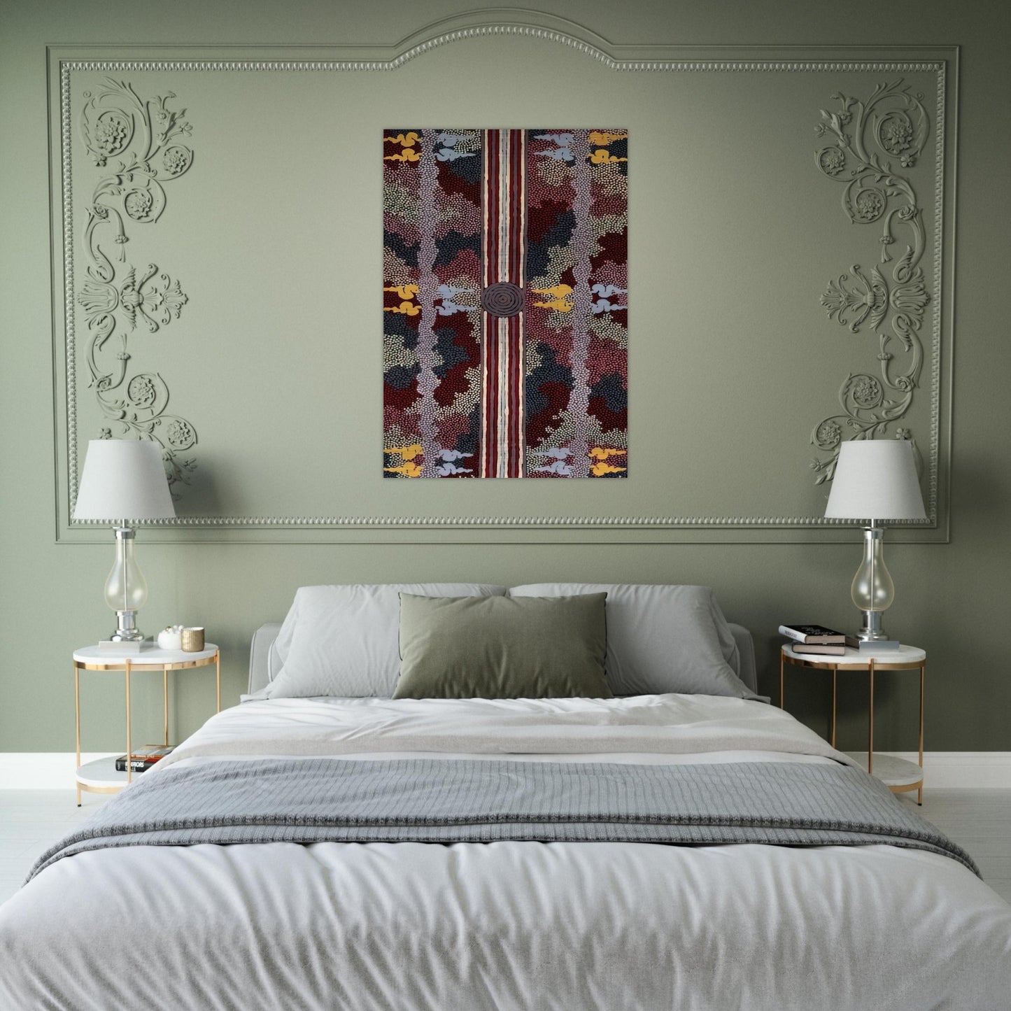 Corkwood Dreaming - 1996 - Clifford Possum Tjapaltjarri Brushed Aluminum Print - 70x100 cm / 28x40 inches | Clifford Possum Tjapaltjarri Aluminum Print | Clifford Possum Tjapaltjarri Prints