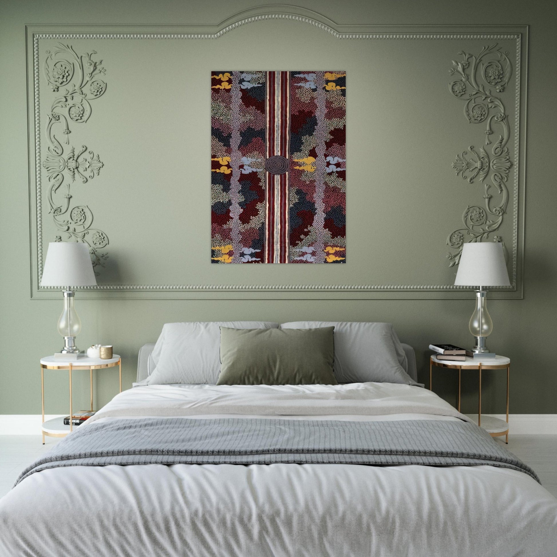Corkwood Dreaming - 1996 - Clifford Possum Tjapaltjarri Brushed Aluminum Print - 70x100 cm / 28x40 inches | Clifford Possum Tjapaltjarri Aluminum Print | Clifford Possum Tjapaltjarri Prints