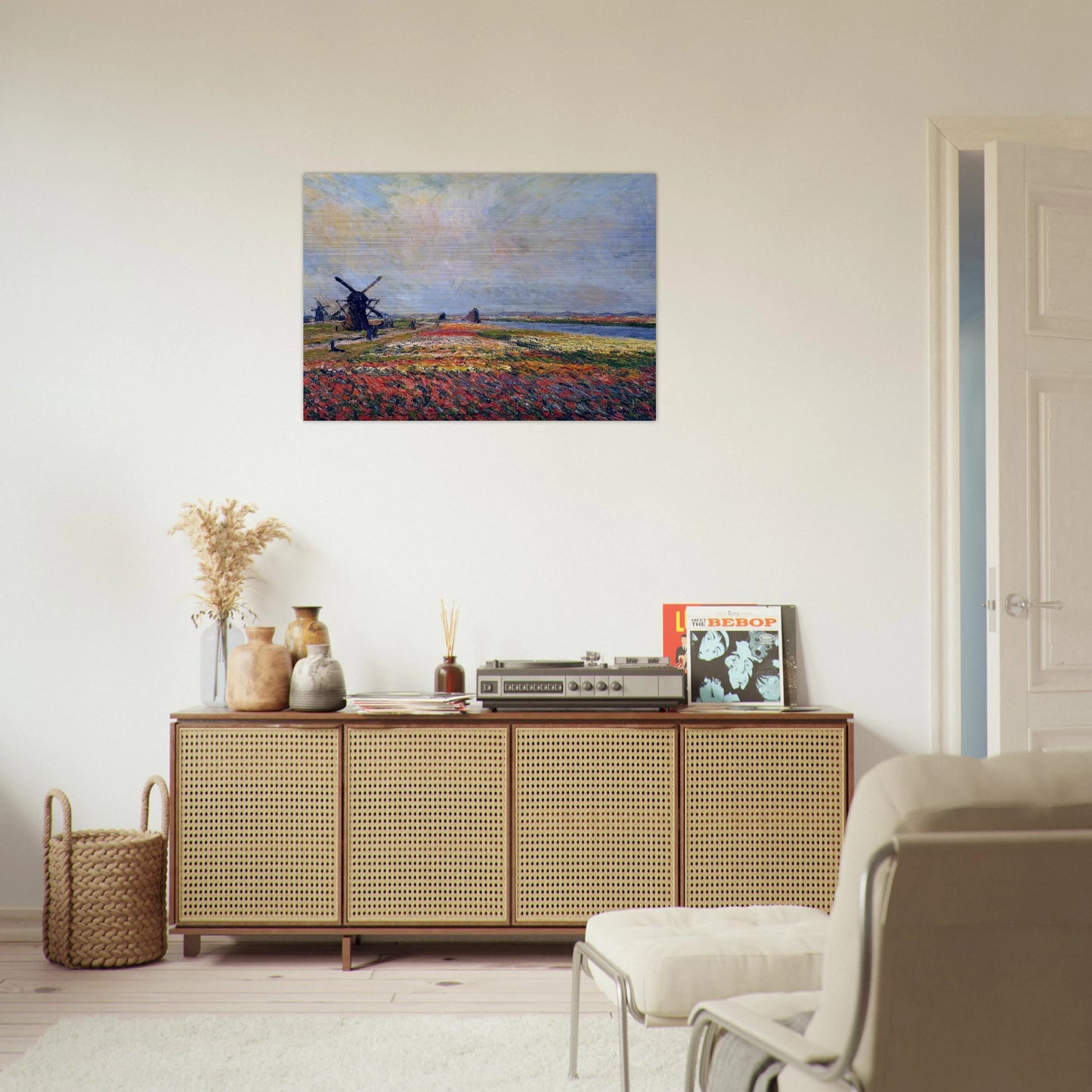 Fields of Flowers and Windmills near Leiden - claude monet Brushed Aluminum Print - 70x100 cm / 28x40 inches | claude monet Aluminum Print | claude monet Prints