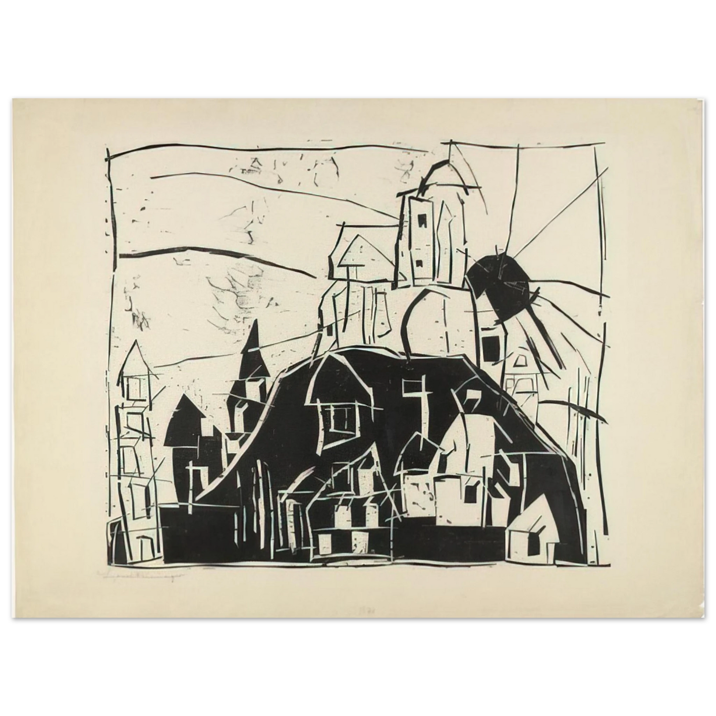 Lyonel Feininger - CITY ON THE MOUNTAIN STADT AUF DEM BERGE 1918 Fine Art Poster - Default Title