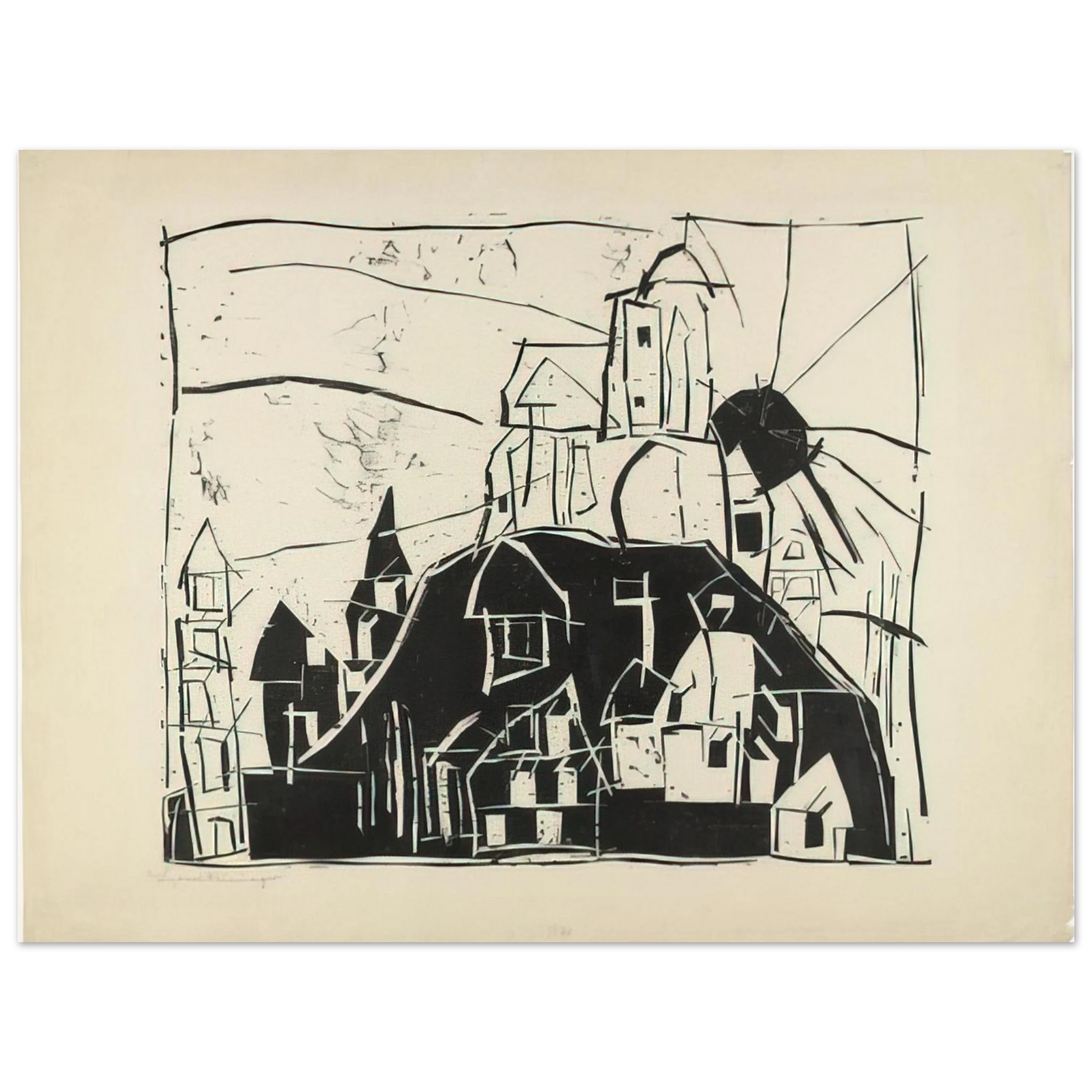 Lyonel Feininger - CITY ON THE MOUNTAIN STADT AUF DEM BERGE 1918 Fine Art Poster - Default Title