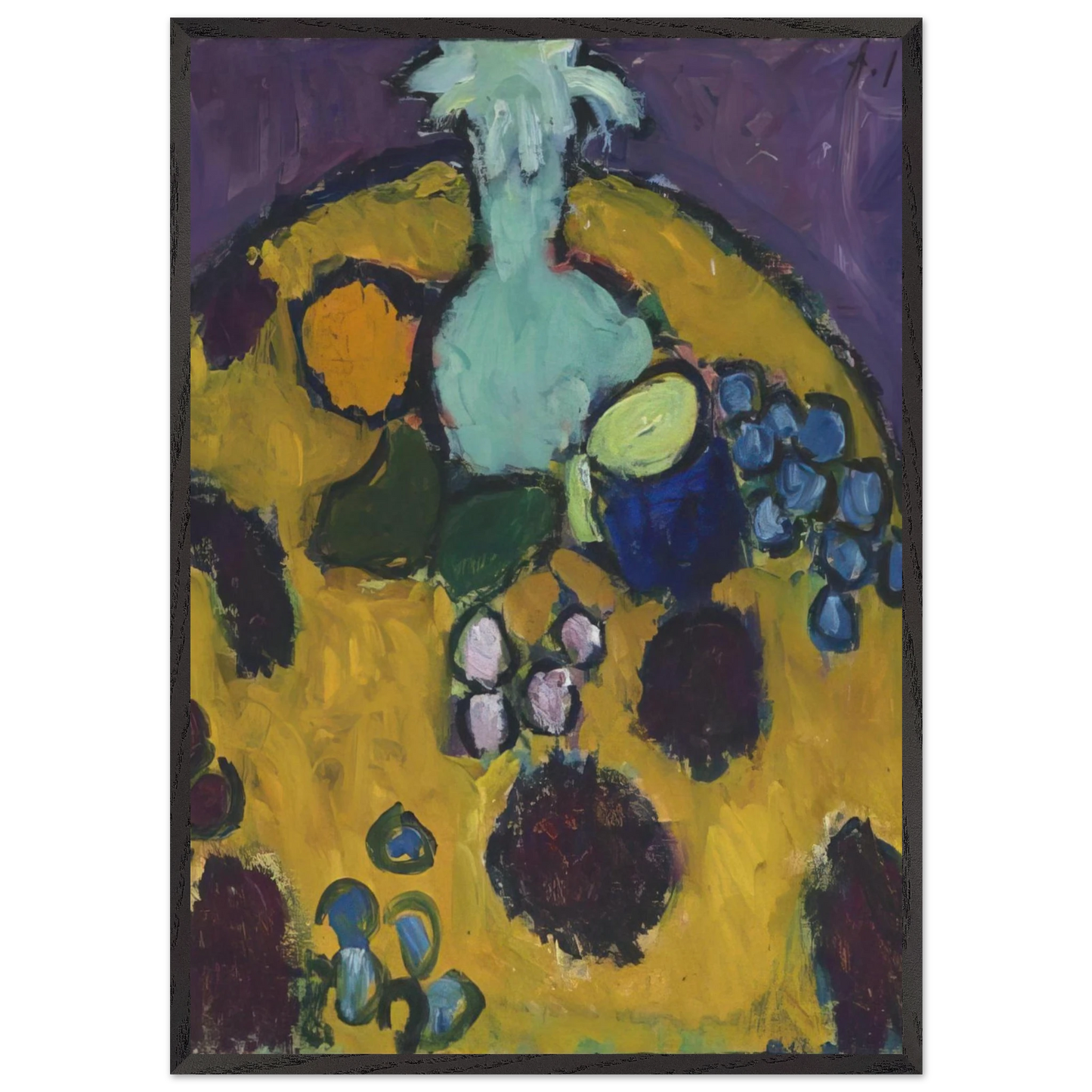 STILLEBEN MIT GESTICKTER DECKE 1910 - Alexej von Jawlensky Framed Art Print – Black Wooden Frame - Default Title - -Framed Art Print