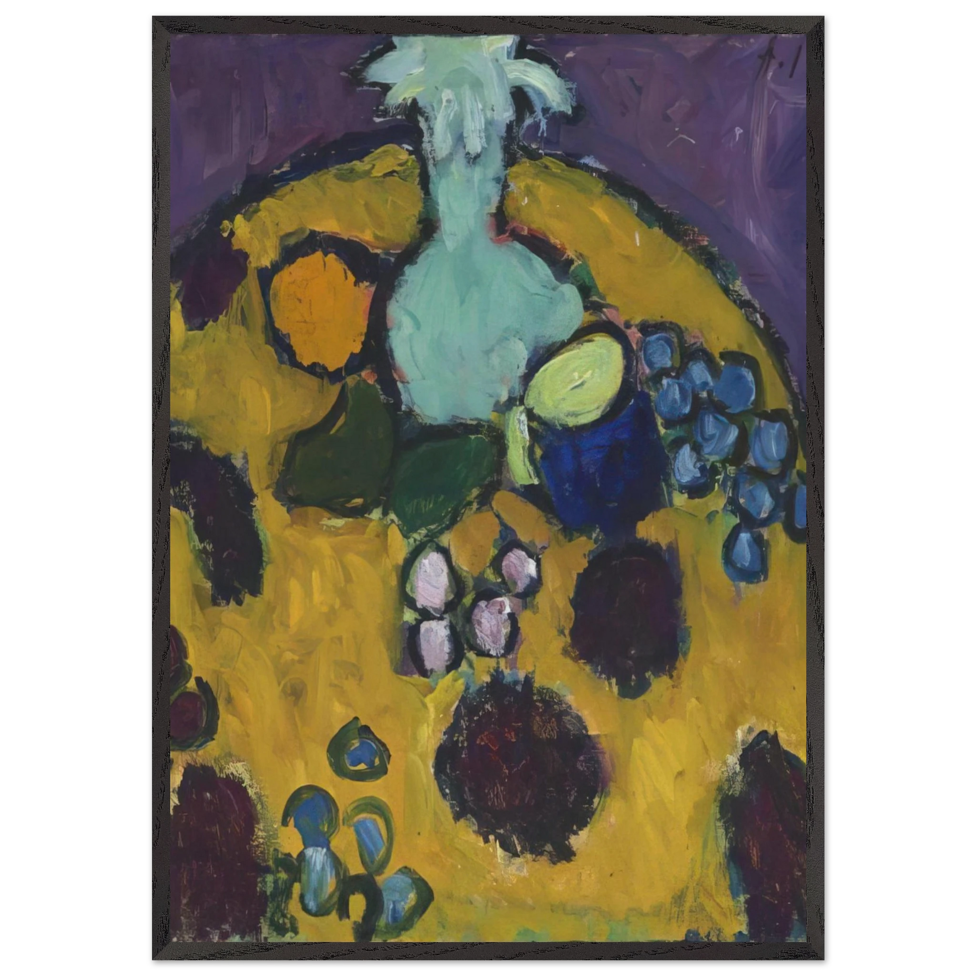 STILLEBEN MIT GESTICKTER DECKE 1910 - Alexej von Jawlensky Framed Art Print – Black Wooden Frame - Default Title - -Framed Art Print