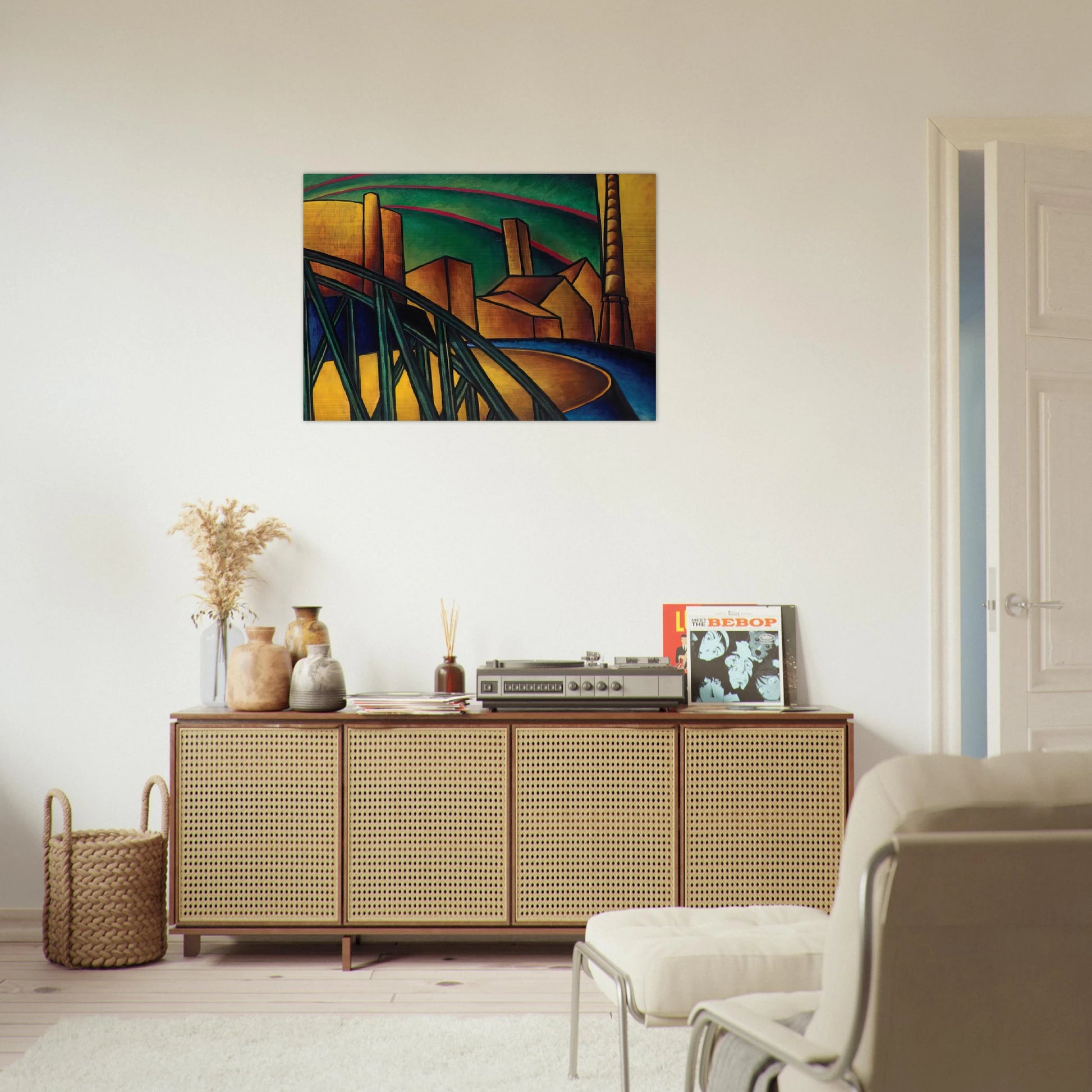 Landscape with Bridge at Óbuda Hajógyár - Laszlo Moholy-Nagy Brushed Aluminum Print - 70x100 cm / 28x40 inches | Laszlo Moholy-Nagy Aluminum Print | Laszlo Moholy-Nagy Prints