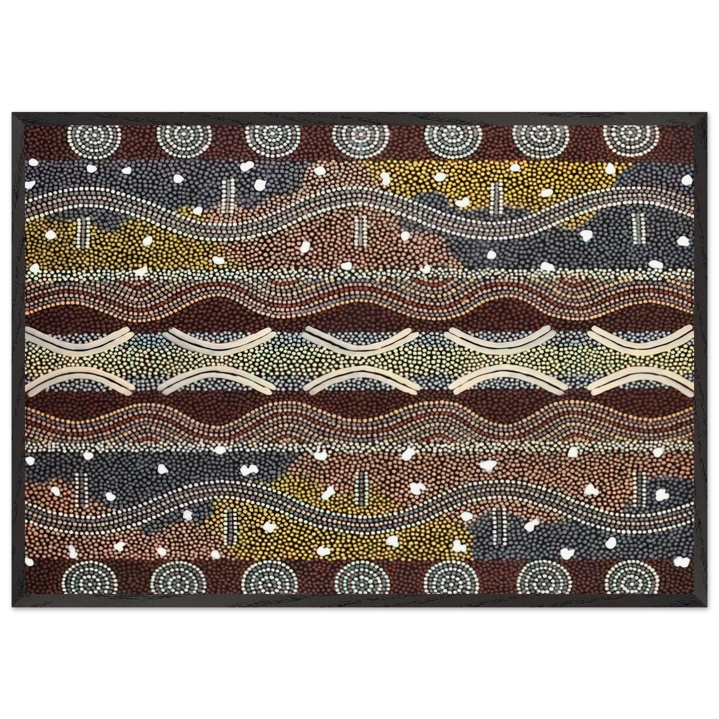 Napperby Dreaming - 1998 - Clifford Possum Tjapaltjarri Framed Art Print – Black Wooden Frame - Default Title - -Framed Art Print